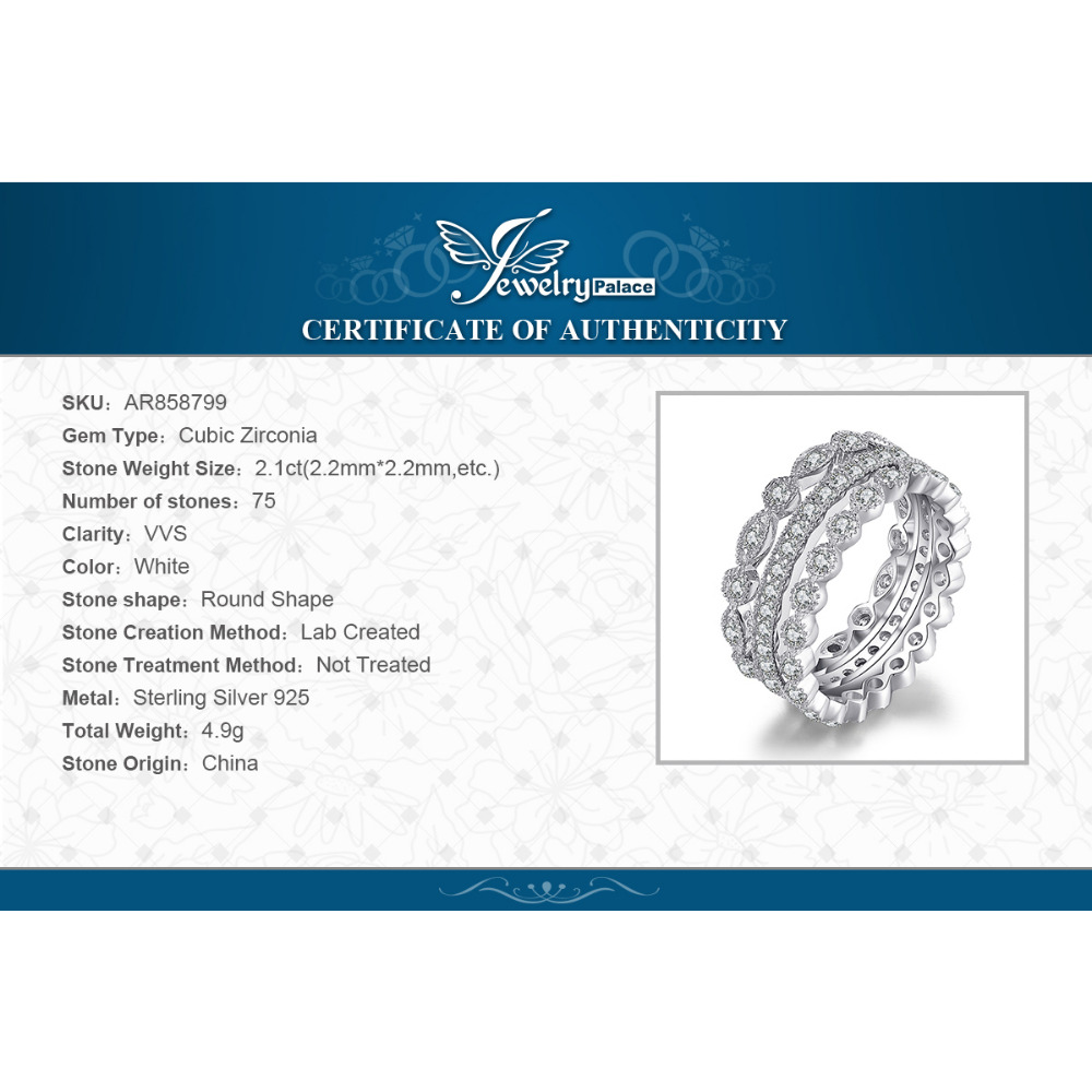 JewelryPalace 3 Pcs 925 Sterling Silver Yellow Rose Gold Band Ring Set Women Stackable AAAAA CZ Simulated Diamond Finger Ring