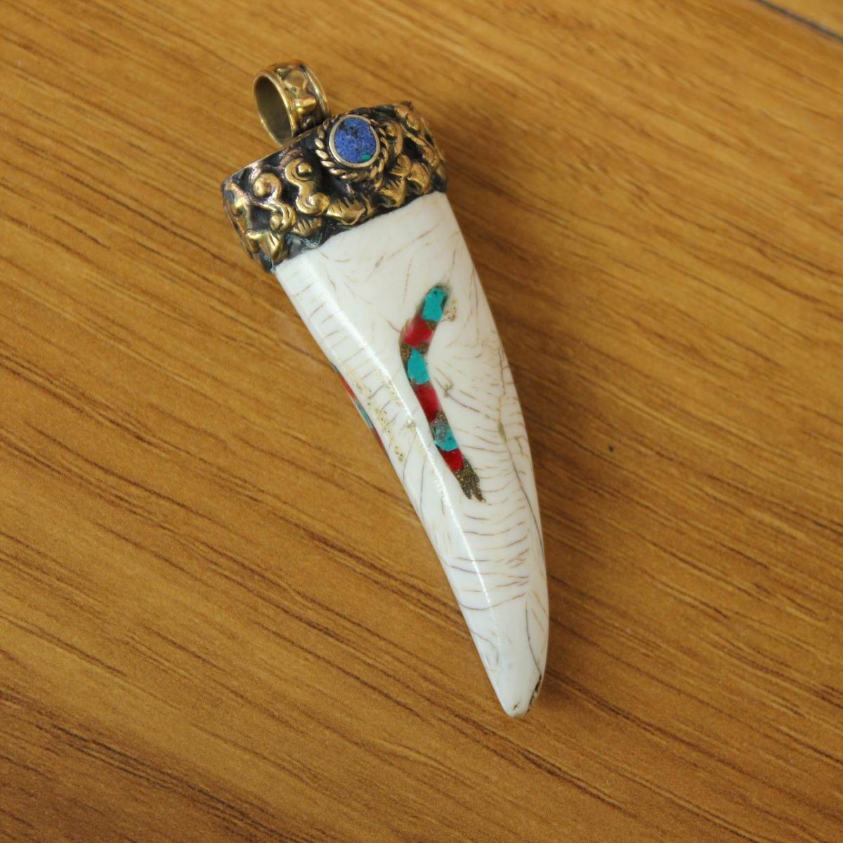 PN003 Ethnic Tibetan Jewelry Brass Sea Shell Horn Amulet Pendant Necklace for Man