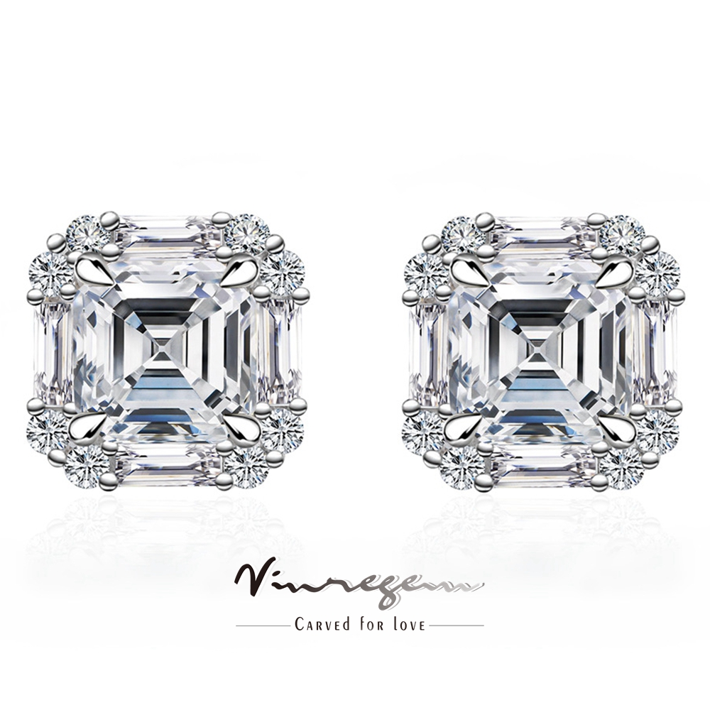 Vinregem GRA 3EX VVS D Color Asscher Cut 6*6MM Real Moissanite Diamond Gems Studs Earrings for Women 925 Sterling Silver Jewelry
