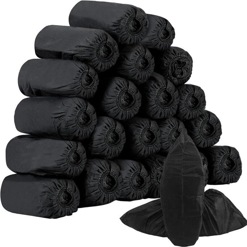 100 PCS Disposable Boot & Shoe Covers Black Non-Slip Large Size Booties Covering Indoor Guest Visitor Workplace Shoe Protectors