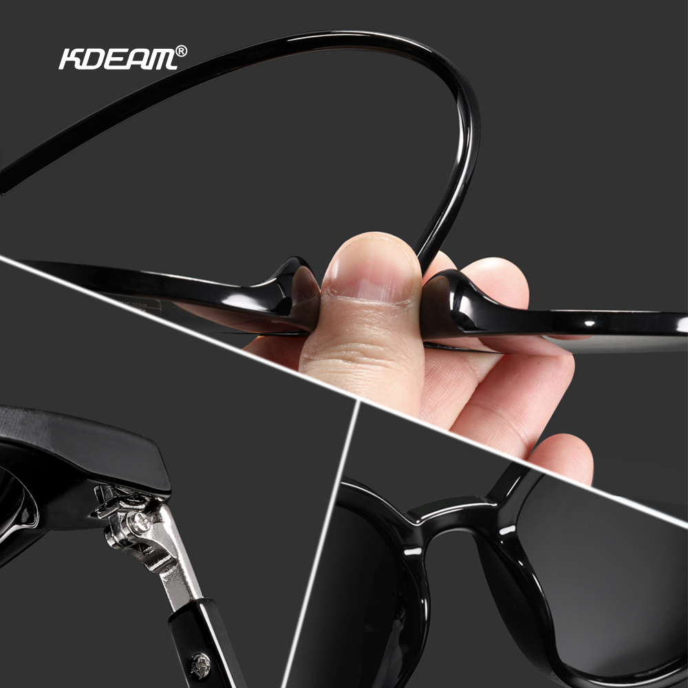 KDEAM Soft TR90 Material Women Sunglasses Cat Eye Polarized UV400 Mirror Sun Glasses Round Black Shades With Leather Case