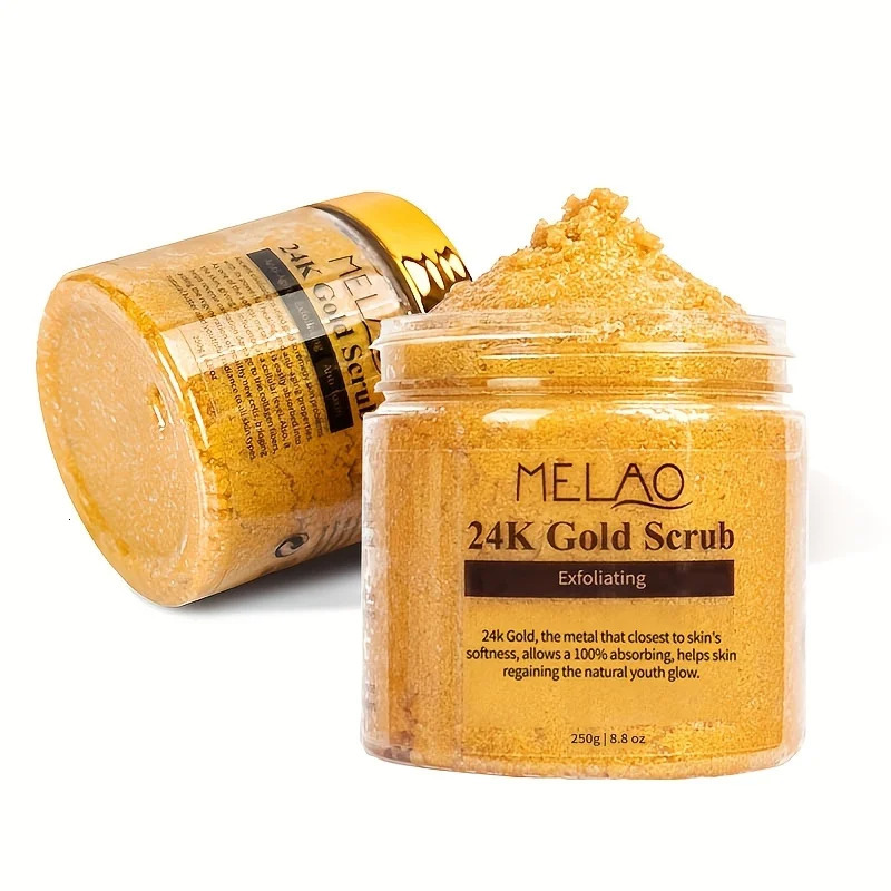 MELAO 24K Gold Scrub Exfoliate Face Body Salt ScrubPore Cleanser Shower Scrub For Men Women 240624