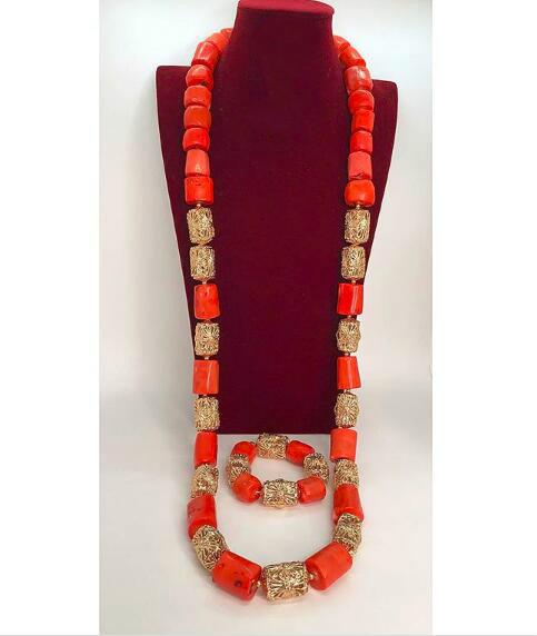 Big Luxury Real Coral Beads Wedding Jewelry Sets Wine Red African Coral Bridal Couple Jewelry Sets for Bride and Groom ABH711