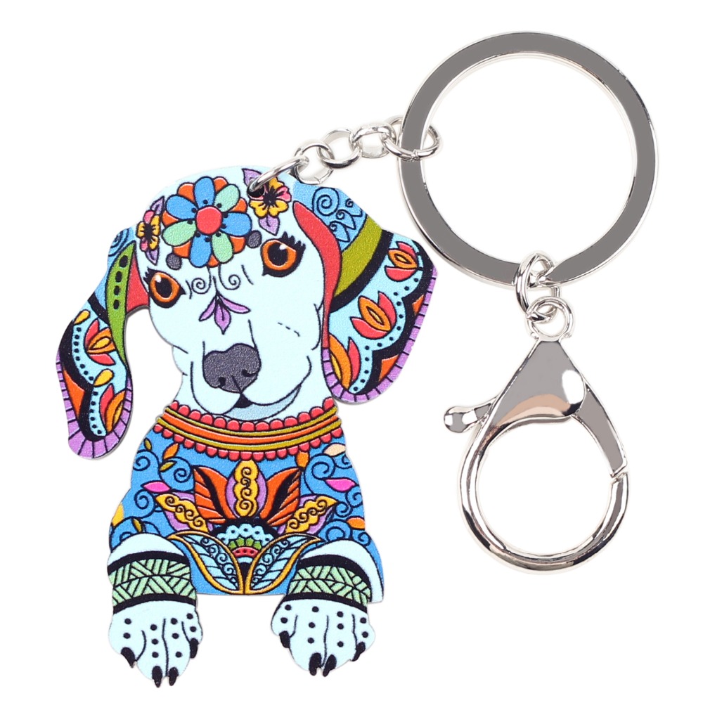 Bonsny Acrylic Statement Dog Jewelry Dachshund Key Chain Key Ring Pom Gift For Women Girl Bag Charm Keychain Pendant Jewelry