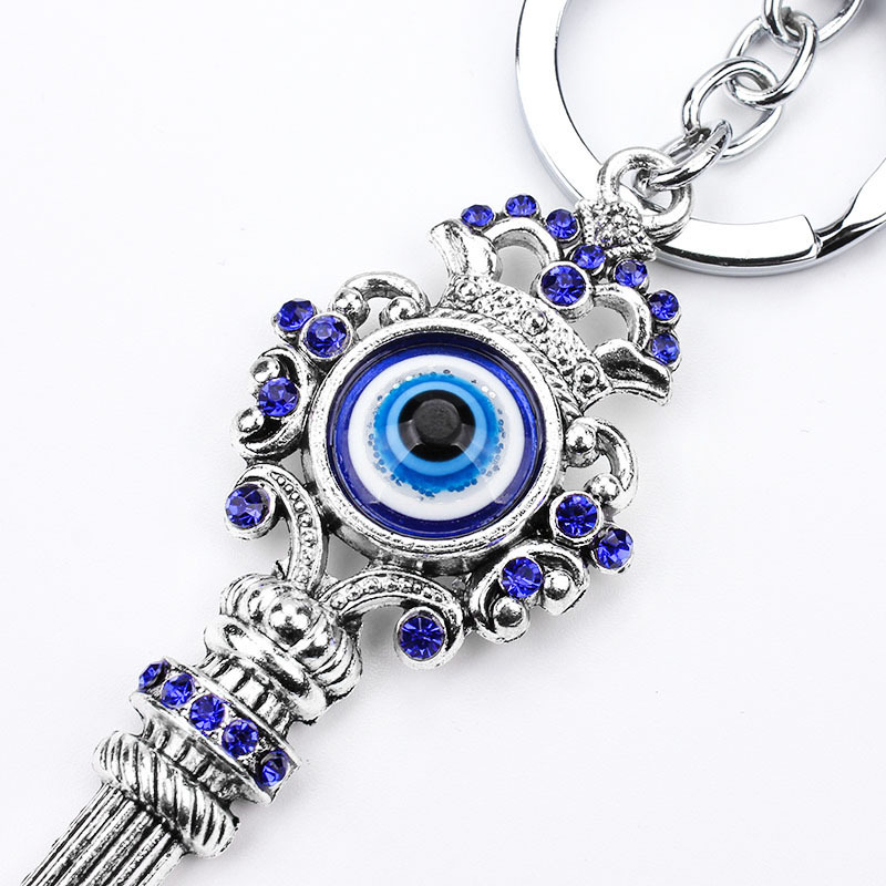 Rhinestone Turkish Evil Eyes Keychain Christmas Gift Crystal Blue Eye Key Shaped Keychains Lobster Clasp Pendant Hanging Decor