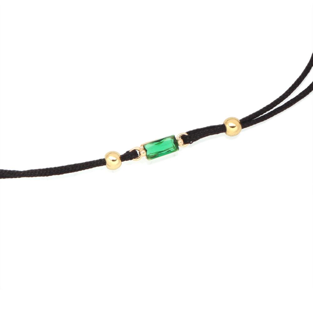 Mini Green Stone CZ Copper Charm Red String Handmade Bracelet Women Girl Small Exquisite Shiny Rectangle Cubic Zirconia Jewelry