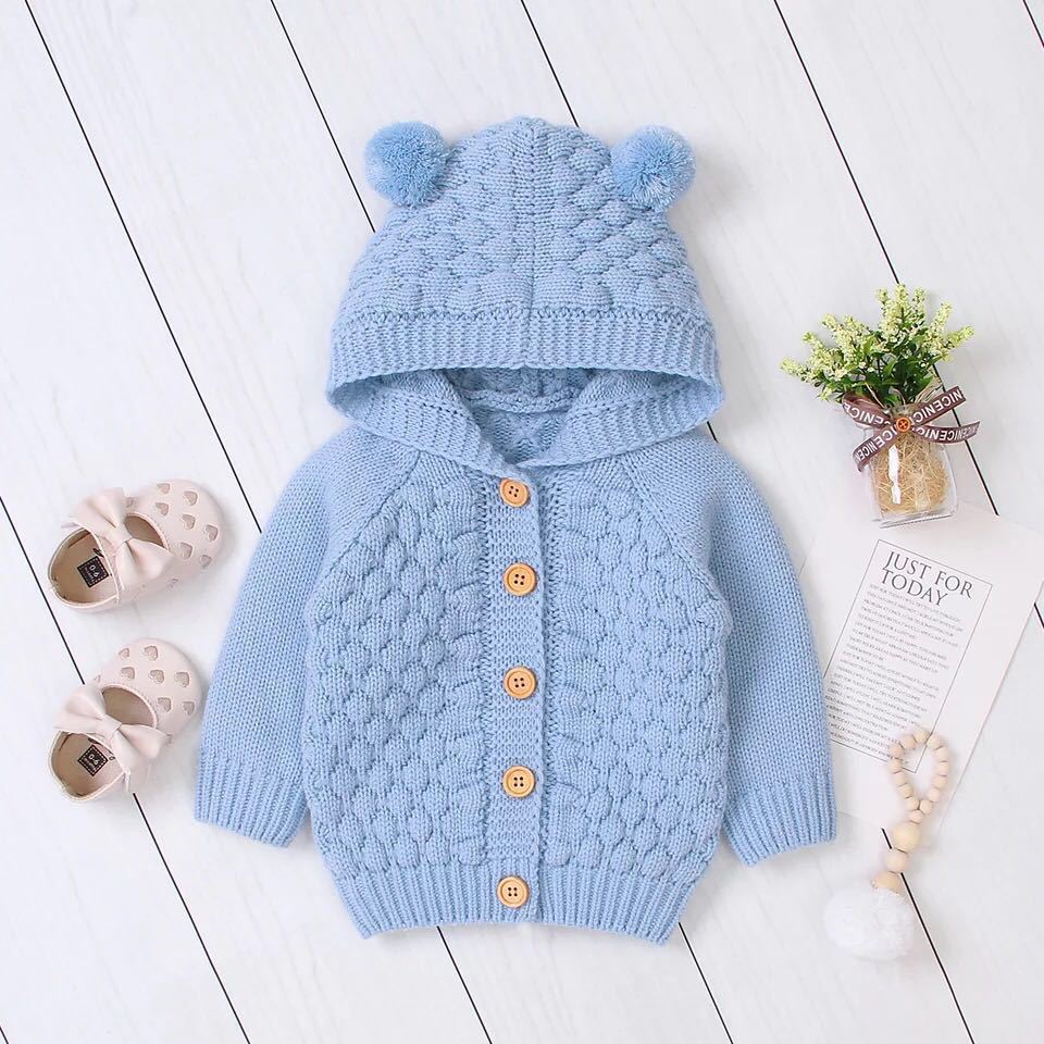 0-24M Winter Baby Girls Boys Knitted Hoodie Sweater Tops Warm Autumn Kids Long Sleeve Jacket Outwear
