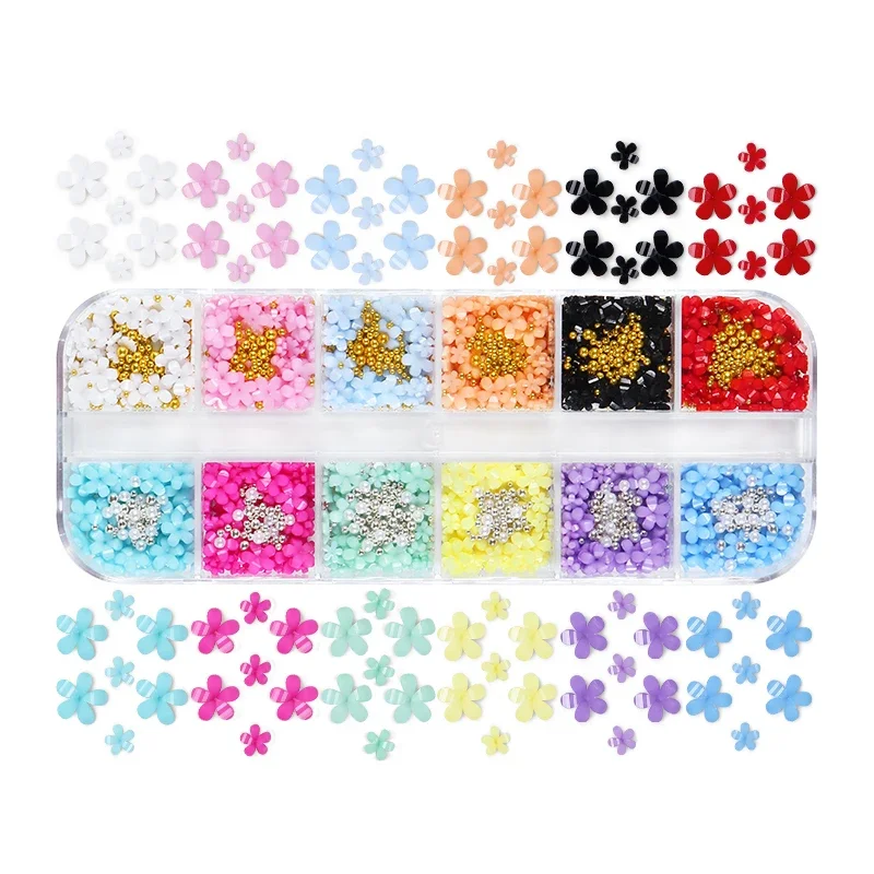 Kawaii Resin Small Flower Rhinestone Nail Charms Mixed Gems Manicure Decorations Accessories Nail Art Supplies for Professionals