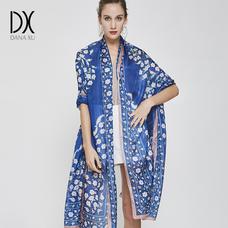 Silk Scarf New Luxury Brand Flower Womens Scarves Designer Summer Beach Blanket Bandana Muslim Hijab Foulard Pashmina 2017
