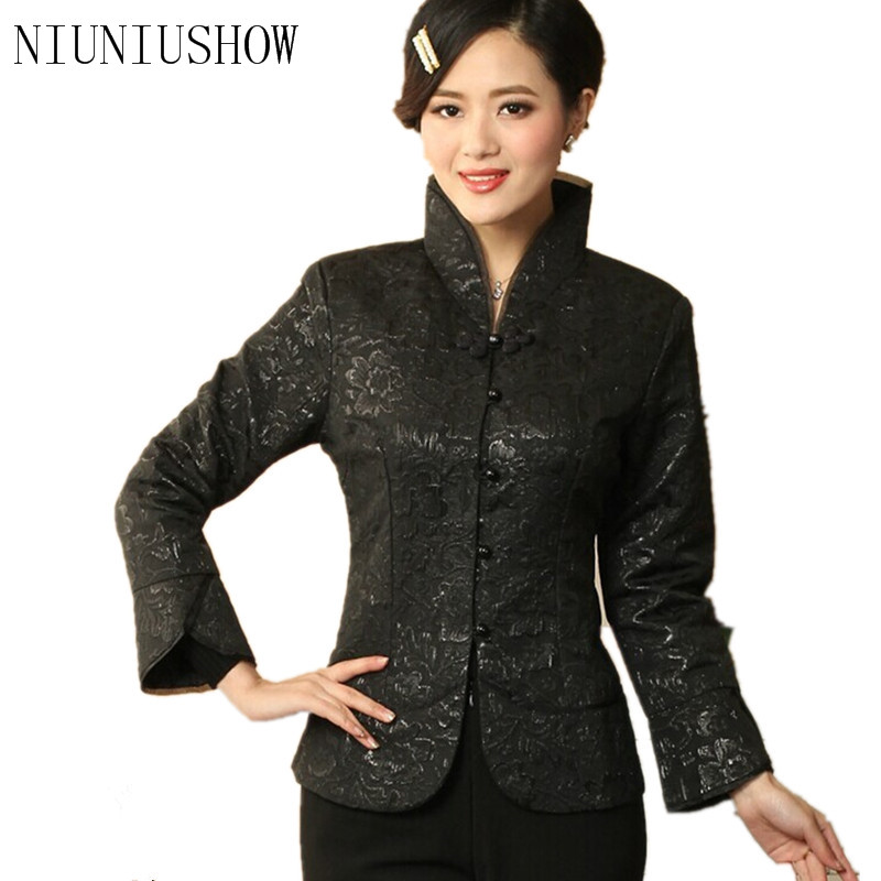 New Arrival Black Vintage Chinese Women's Silk Satin Jacket Coat Long Sleeves Flowers Size S M L XL XXL XXXL