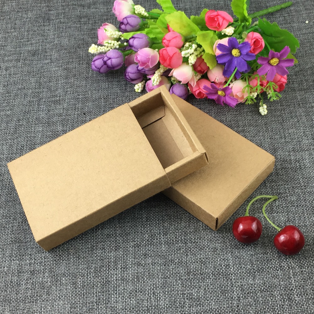 50PCS Retail Crafts Drawer Box Brown Kraft Drawer Boxes Paper Gift box Blank Packaging Cardboard Boxes For match/lighte/Crafts