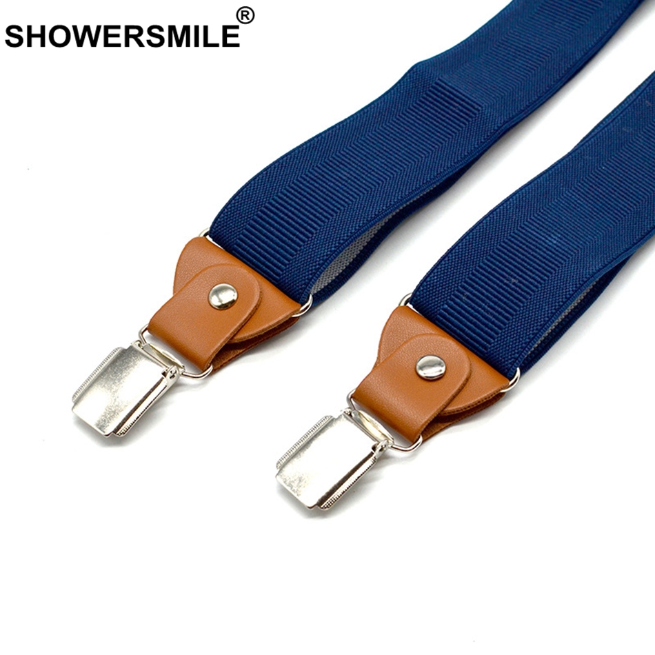SHOWERSMILE Navy Suspenders Pants husband Mens Trouser Belt Elastic Adjustable Braces Adult Wide Strap 120cm Male Suspender