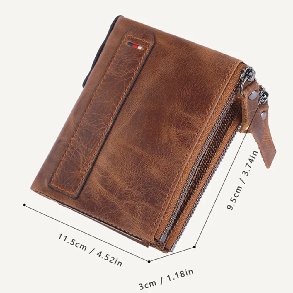 Genuine Leather Men's Wallets Short Luxury Designer RFID Credit Card Holders for Men Zipper Coin Wallet Crazy Horse Handbag
