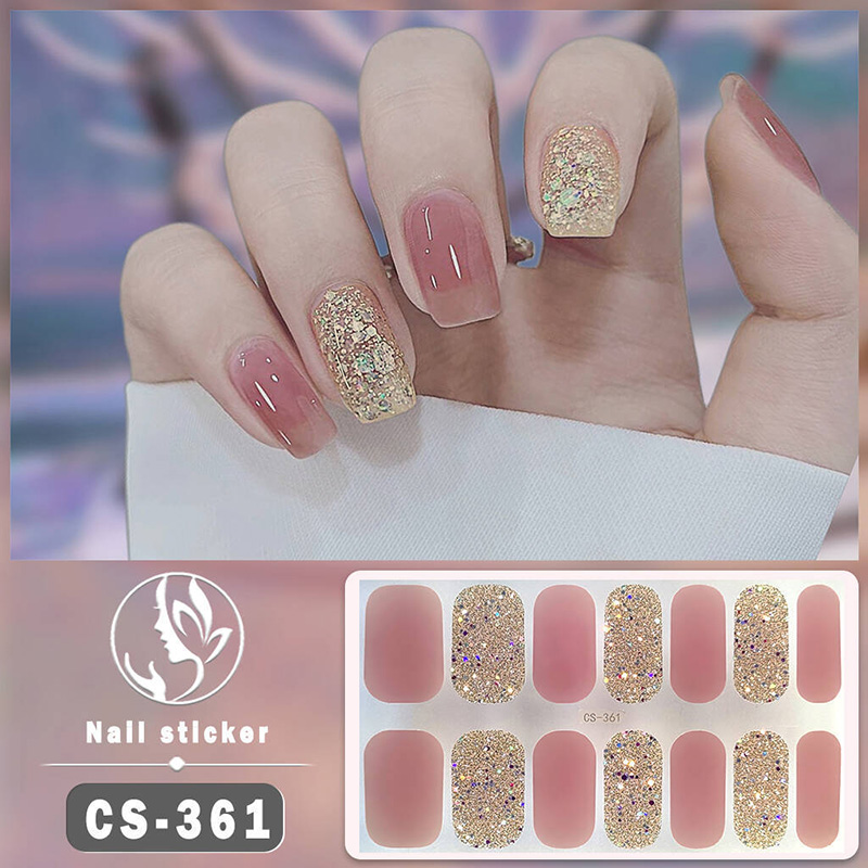 14Pcs Semi Cured Gel Nail Sticker Foil Glittering Nail Art Stickers Self-Adhesive Simple Gel Full Nail Wraps DIY Nail Art Making