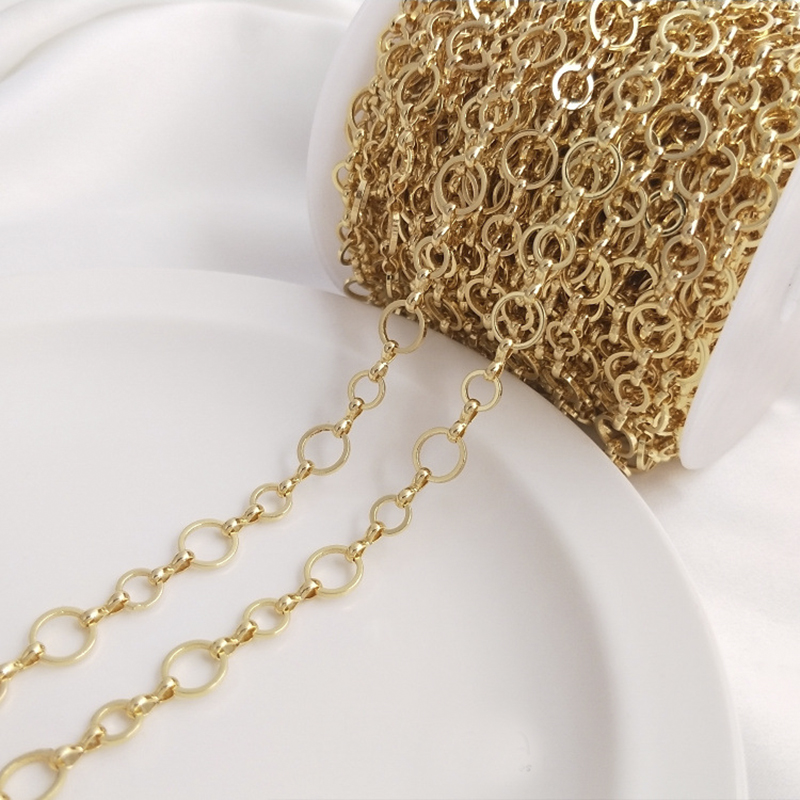 Pure Brass 14K Gold Plated Chunky Circle Link Chain Bulk O Shape Chain for DIY Women Necklace Bracelet Anklet Making Supplies