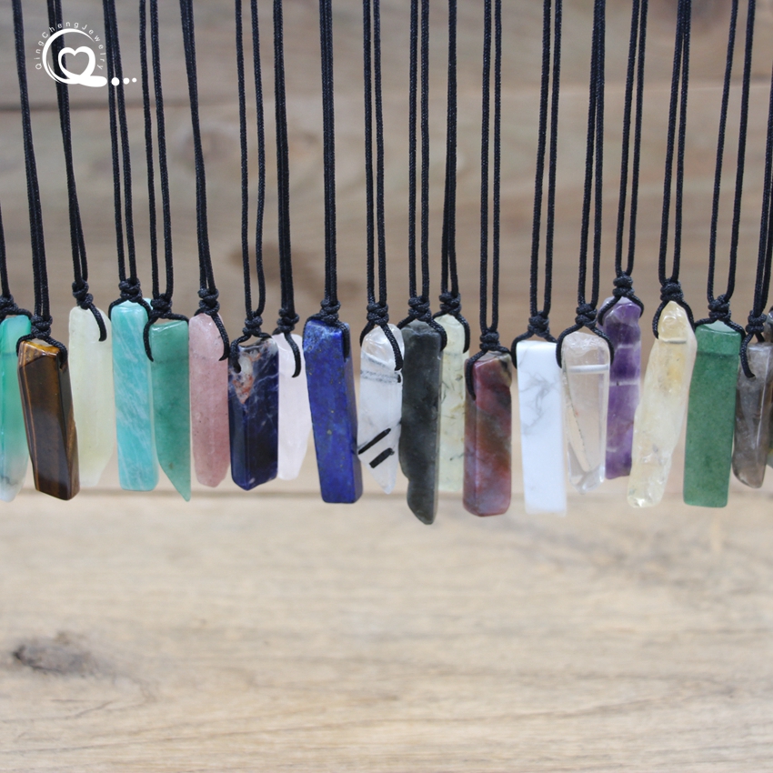 Reiki Chakra Natural Stone Slice Point Pendants Necklace,Healing Gmes Quartz Lapis Labradorite Turquoises Women Jewelry,QC3012