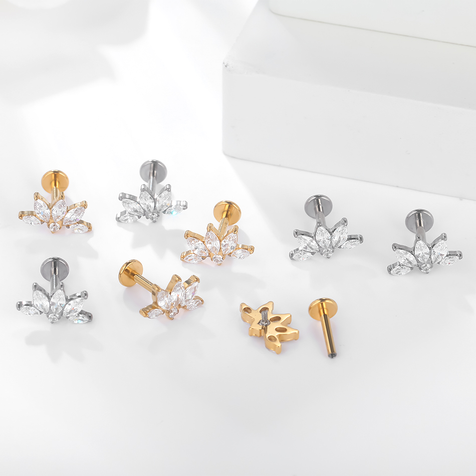 1PC 16G Titanium Marquise CZ Cartilage Helix Conch Lobe Stud Earring Piercings Flat Back Earring Lip Labret Stud Women Jewelry