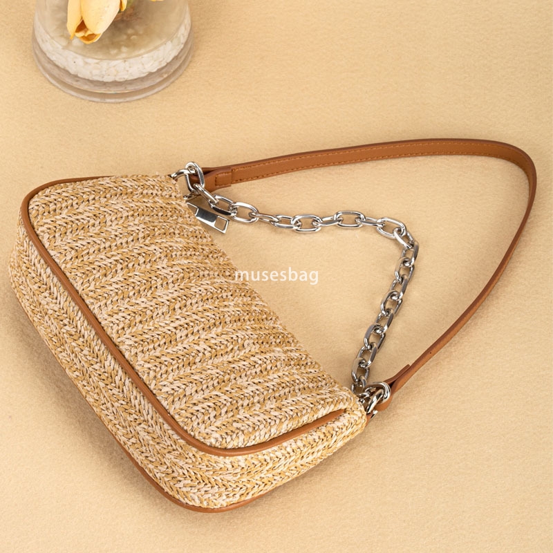 European and American women's fashionable cross-border new product underarm bag simple woven hand-held straw woven stick bag single shoulder cros