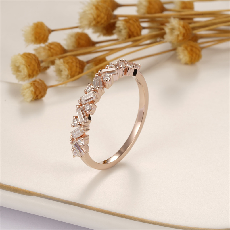 CxsJeremy Unique Half Eternity Baguette Cut Moissanite Wedding Band 14K Rose Gold Engagement Ring Matching Band for Women Gift