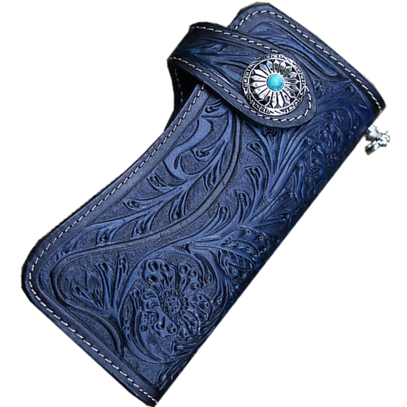 Women Men Wallets Carving Floral Bag Purses Clutch Vegetable Tanned Leather Turquoise Hasp New Year Gift