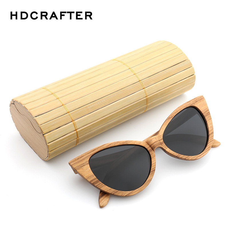 HDCRAFTER Cat Eye Sunglasses Wood Polarized Sun Glasses Vintage Wooden Sunglass for Women