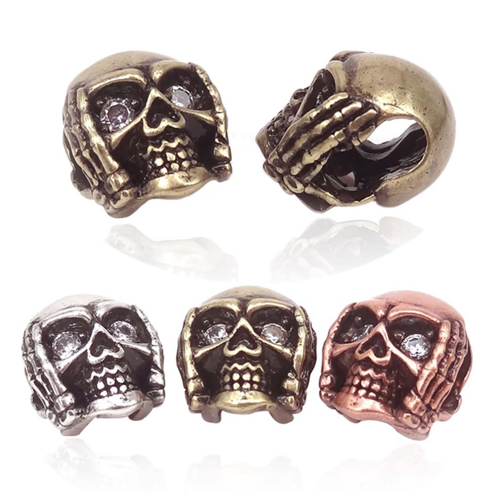 Antique Silver Color Micro Pave Cubic Zirconia Do Say Skull Charm Metal Beads For Hiphop Bracelet Diy Jewelry Making Accessories