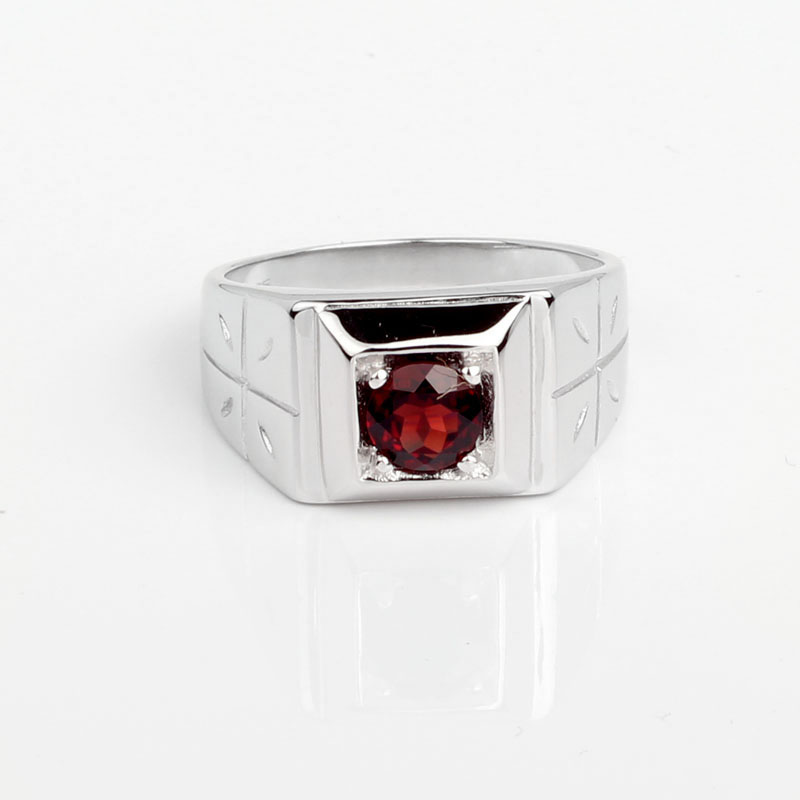 Natural Red Garnet 925 Sterling Silver Men Ring 6.0mm Stone Cross Mark January Birthstone Birthday Gift R510RGN