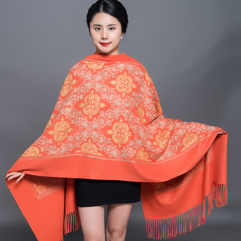 200*70CM Autumn Winter New Embroider Cashew Flower Scarf Shawl Fringed Scarves Women Solid Scarf Brand Designer Bufanda Mujer