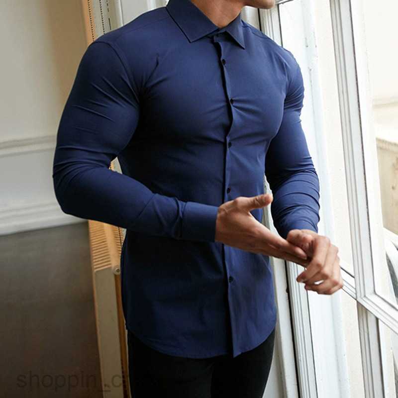 Men's Casual Shirts Muscle Fitness Brothers Men Business Shirt Iron Free Professional Work Summer Wrinkle resistant White Shirt Long Sleeve Shirt