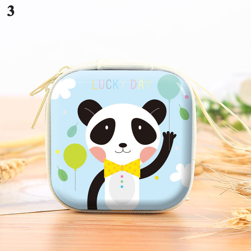 Key Case Tinplate Coin Purse Earphone Pocket Creative Storage Box Unisex Coin Purse Headphone Bag Zipper Cute Panda Cat Dog Duck