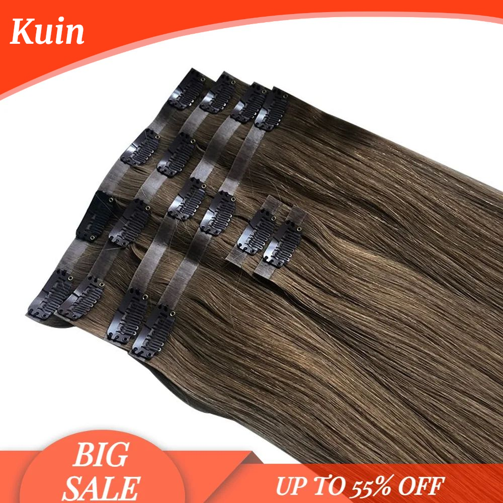 Clip In PU Full Head Hair Extensions 100% Real Raw Virgin Human Hair Brazilian Straight 6pc/Set Natural Hairpiece 14-26 Inches