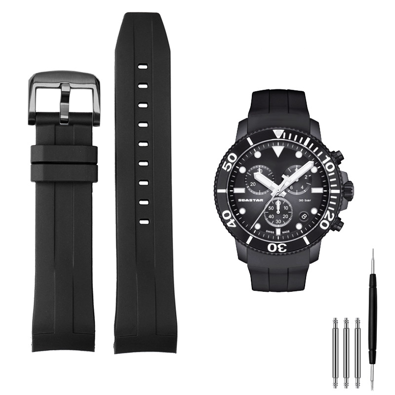 Rubber Sport Strap For Tissot Sea star T120 Curved Waterproof Diving Silicone Band T120417A Men Replacement Belt Watchband