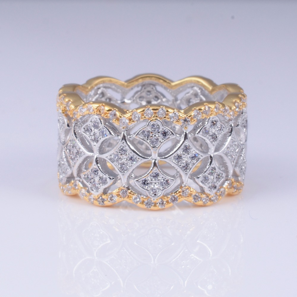 Wedding Ring Jewelry Pave 256pcs Simulated DIAMOND CZ RINGS white sapphire 925 Sterling silver & gold for Women gift Size 5-11