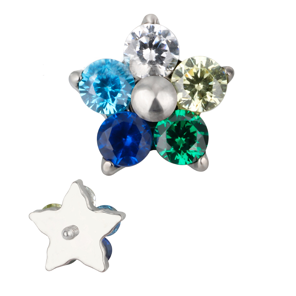 F136 Titanium Colorful Ear Studs for Women 16G Flower Snowflake Heart CZ Top Tragus Cartilage Helix Conch Daith Earrings Piercin