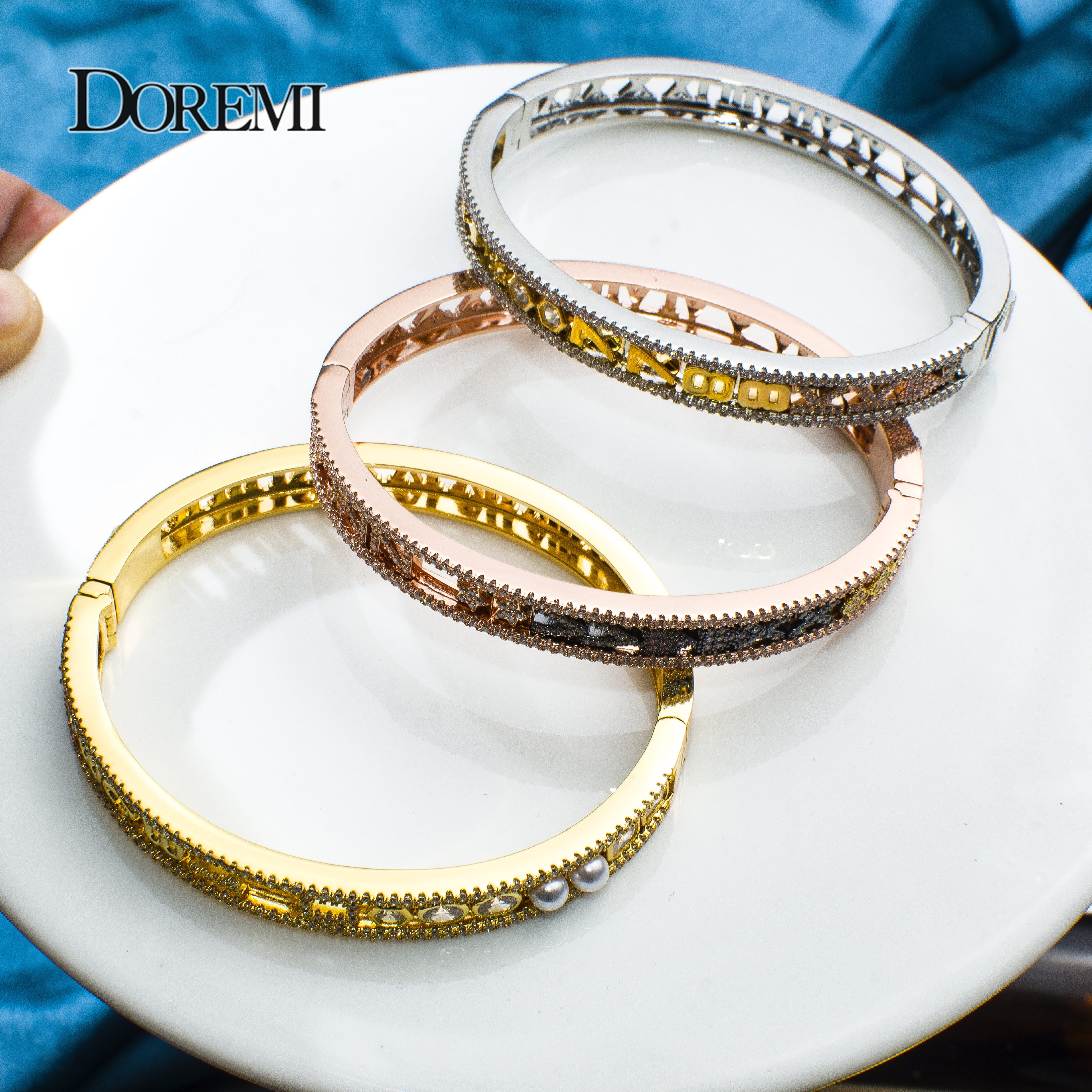 DOREMI Iced Out Slide Bangle with Letters Custom Bangles Detachable Charms Personalized Bangles Women Custom Name Bracelets Gift