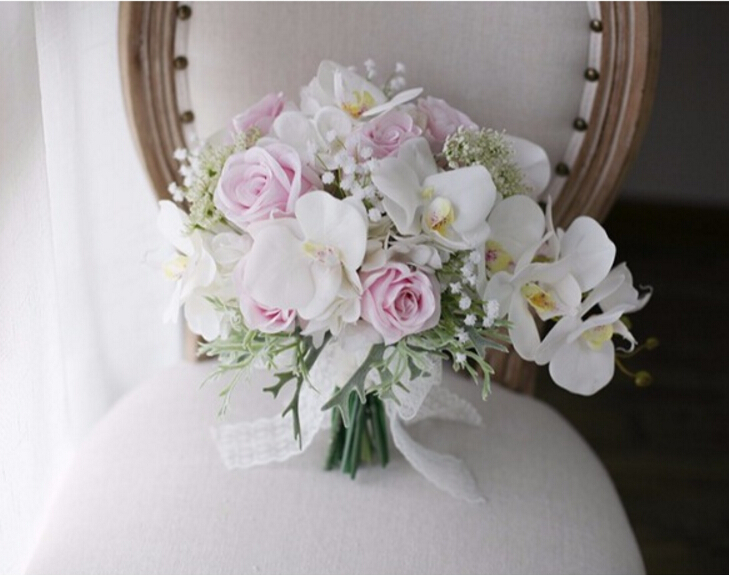 New Vintage Artificial Flowers Waterfall Wedding Bouquets Ivory Pink Cascading Bridal Bouquets De Mariage Roses Orchid 2018 Hot