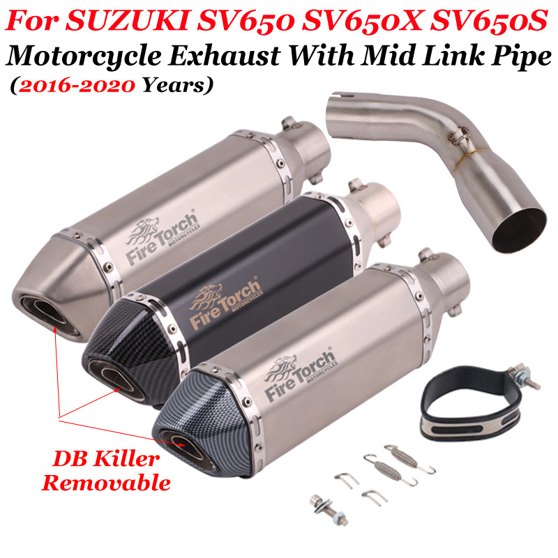 Slip On Motorcycle Exhaust Modified Escape Middle Link Pipe Muffler DB Killer For SUZUKI SV650 SV650X SV650S SV 650 2016-2020