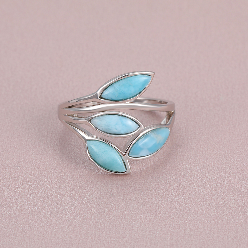 Olive Branch Give the Mother Gift 925 Sterling Silver Natural Gemstones Larimar Ring for Women Simple Female Jewelry Dating