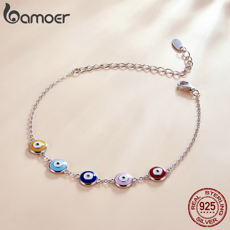 BAMOER Authentic 925 Sterling Silver Guardian Eye Bracelet Multiple Devil Eyes Bead Necklace Chain for Women Fine Jewelry SCB218