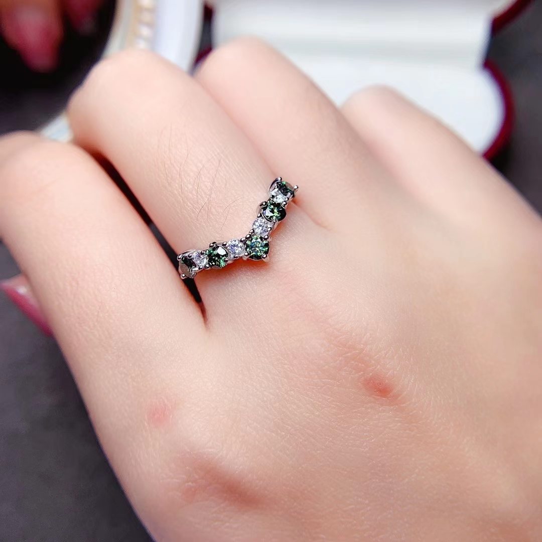 New Green Moissanite Ring Real 925 Sterling Silver Fine Jewelry Lab Diamond with Certificate for Women Engagement Ring Gift