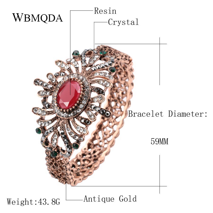Bohemian Crystal Hollow Flower Wide Bracelets For Women Vintage Antique Gold Color Bangles Indian Jewelry Free Shipping