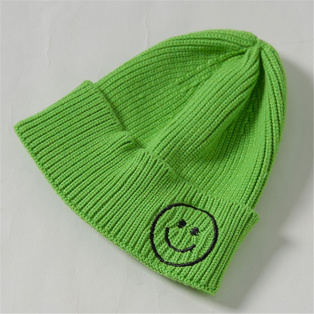 Adult Parent-child Smiley Face Hat Autumn and Winter Candy Color Woolen Female Wild Casual Sweet Knitted Cold Cap Male