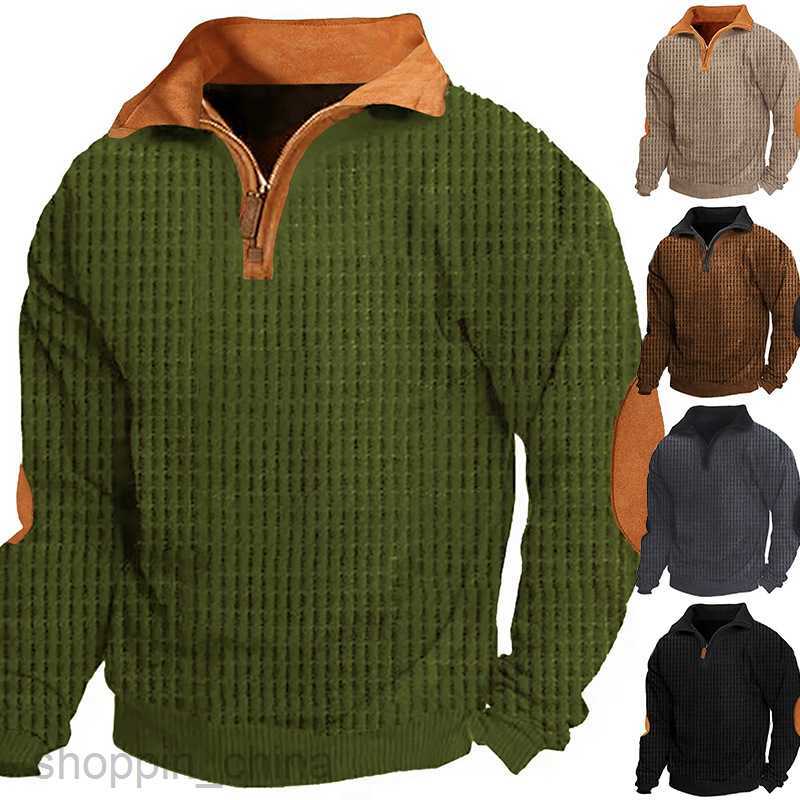 Men's Hoodies Sweatshirts Spring and Autumn Fitness Sports Fashion Casual Solid Color Checkered Block Sweater Male Stand up Collar
