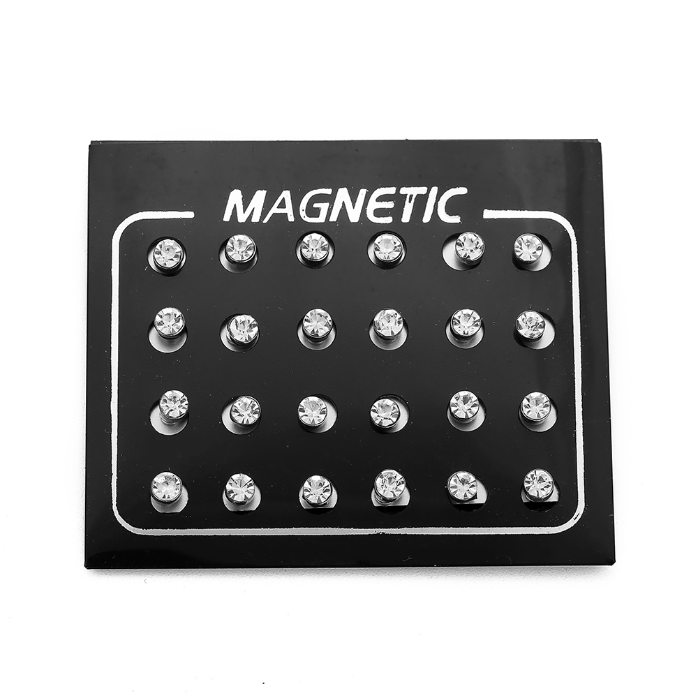 24PCS/Lot 3/4/5/6mm Round Crystal Rhinestone Magnet Stud Non-Piercing Earring Puck Women Men Magnetic Fake Ear Plug Body Jewelry