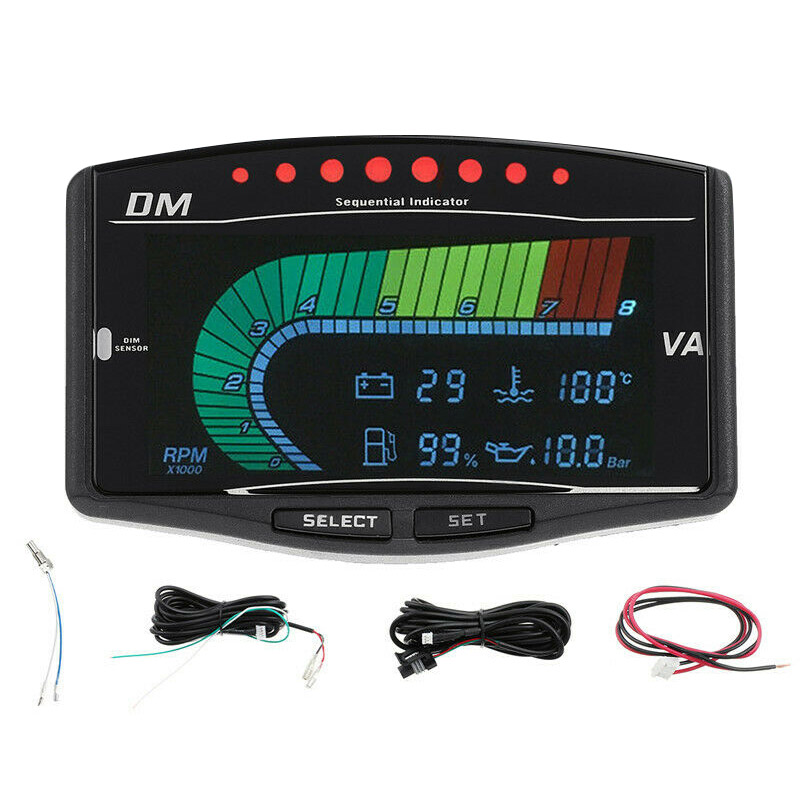 5 In 1 Universal 12V/24V Truck Car LCD Digital Oil Pressure Gauge Volt Voltmeter Water Temperature Fuel Gauge Tachometer