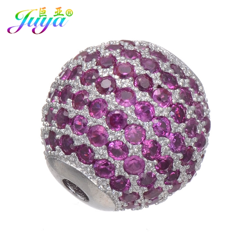 Juya DIY Jewelry Metal Beads Micro Pave Colorful Crystals Handmade 12mm Metal Ball Beads For Women Men Beadwork Jewelry Making