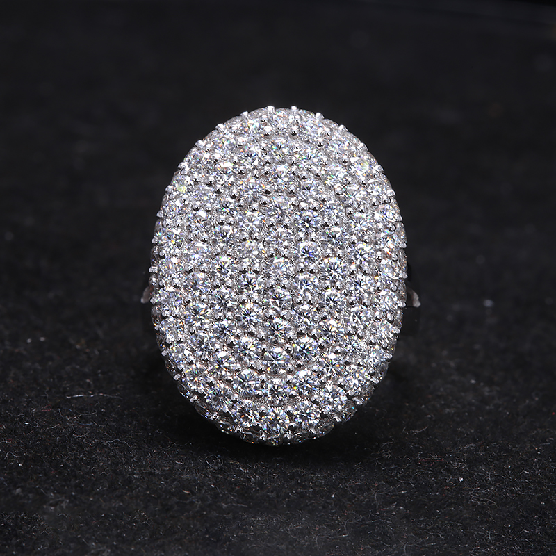 10k White Gold DF Color VVS1 Round Brilliant Cut Moissanite Party Ring Full Stone Oval Style