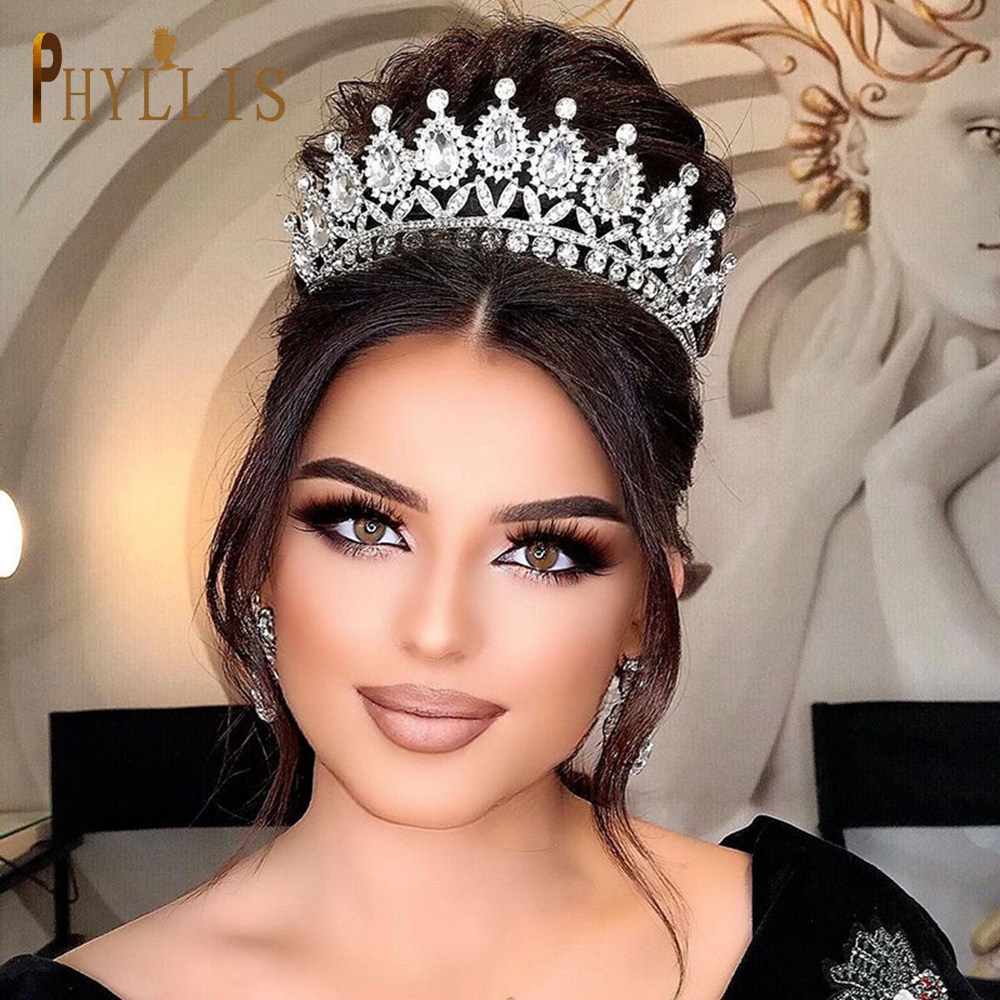 A111 Wedding Tiaras and Crowns for Bride Headwear Earring Necklace Jewelry Set Bridal Headpiece Rhinestone Headband Queen Diadem