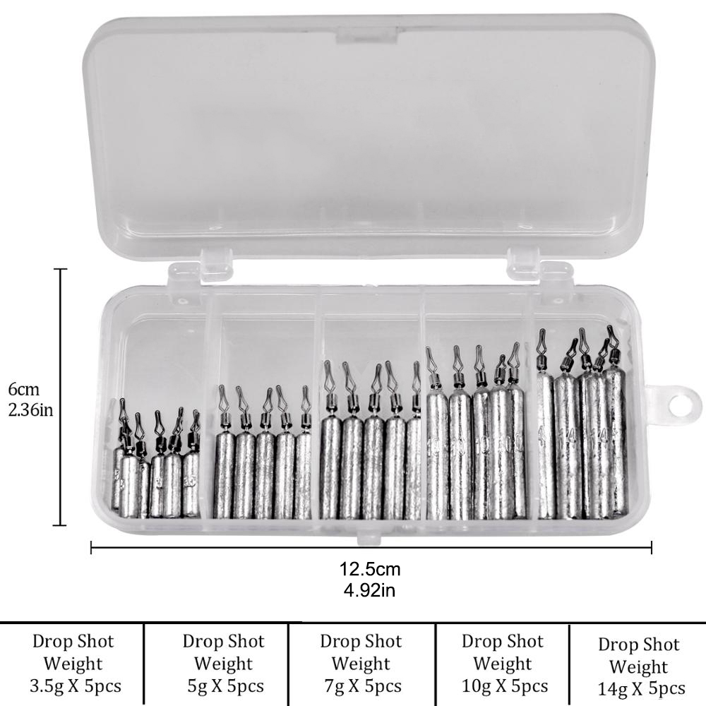 25Pcs/Box Bar/Tear Drop Shot Fishing Sinker 3.5g 5g 7g 10g 14g Bullet Weight Carp Bass Fishing Accessories Pesca Tackle