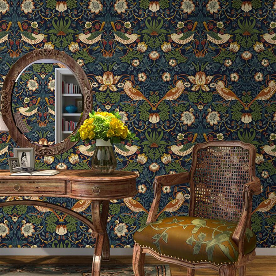 Retro American Country Wallpaper Chinese Pastoral Flower and Bird Tibetan Living Room Bedroom Hotel TV Background Wall Wallpaper w250403